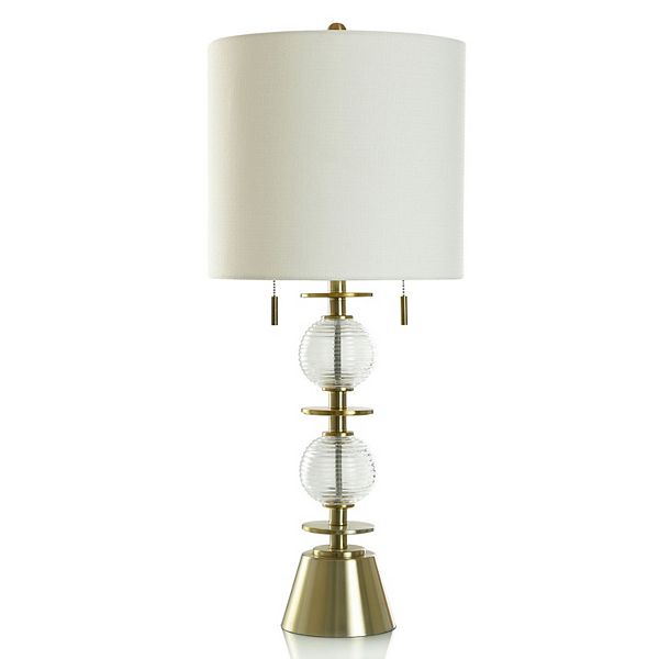 Ribbed Glass Table Lamp with Off-White Lamp Shade Unbranded