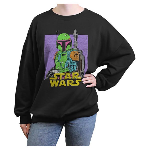 Худи оверсайз с графикой Boba Fett из Star Wars, с длинными рукавами и круглым вырезом Star Wars