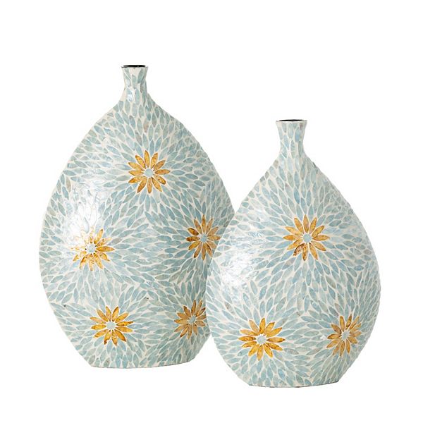 Blue Floral Capiz Vase Floor Decor 2-piece Set Sullivan's