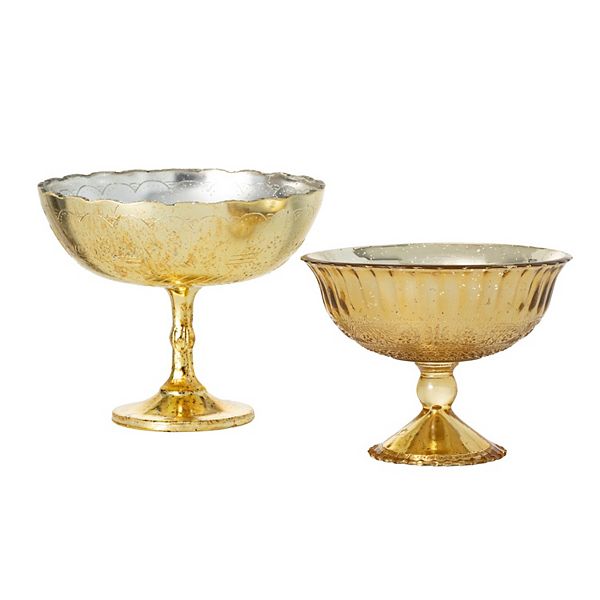 Gold Finish Glass Pedestal Goblets Table Decor 2-piece Set Sullivan's