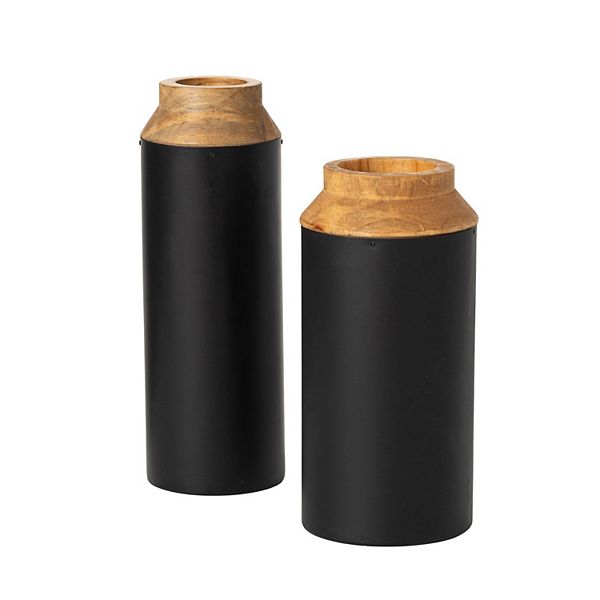 Black Finish Wood Vases Table & Floor Decor 2-piece Set Sullivan's