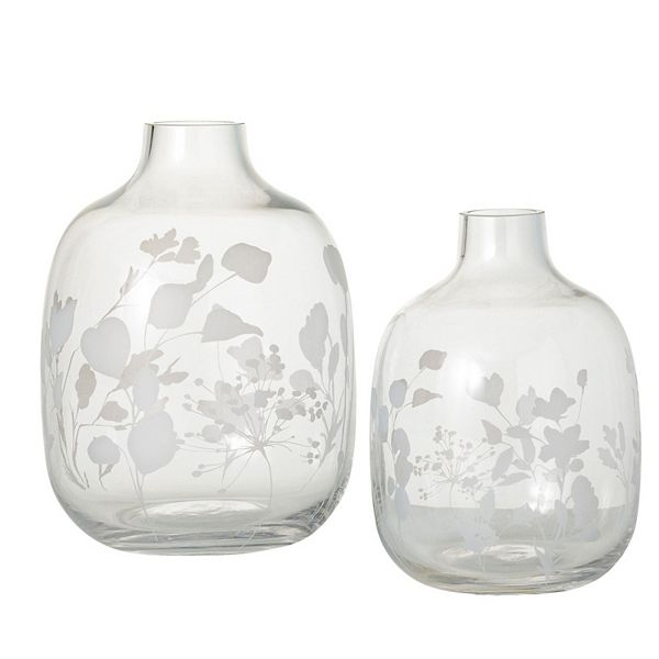 Floral Etched Clear Glass Vases Table Decor 2-piece Set Sullivan's