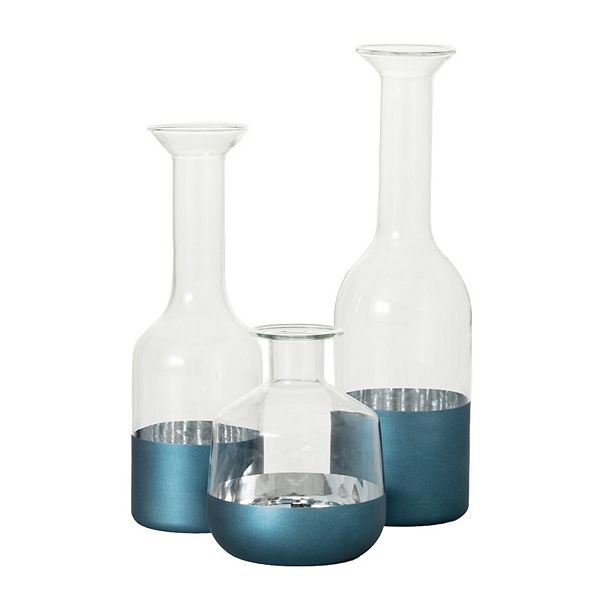 Metallic Blue Glass Bottles Table & Floor Decor 3-piece Set Sullivan's