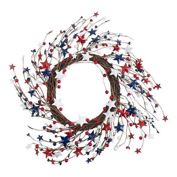 21" Blue  Red  and White 4th of July Artificial Round Wreath Contemporary Home Living