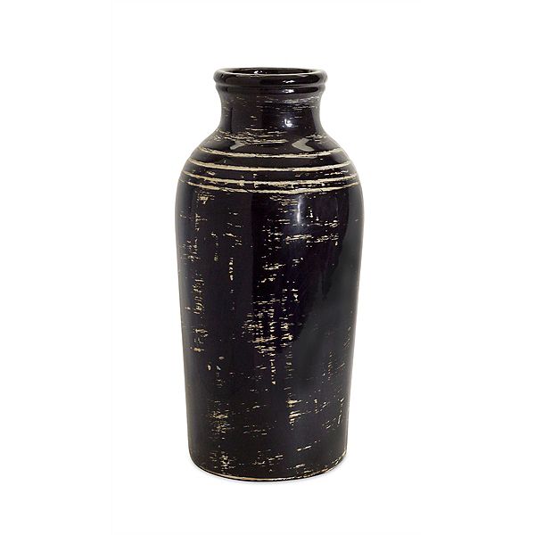 17.5" Black and Cream Antique-Style Ceramic Vase Diva At Home