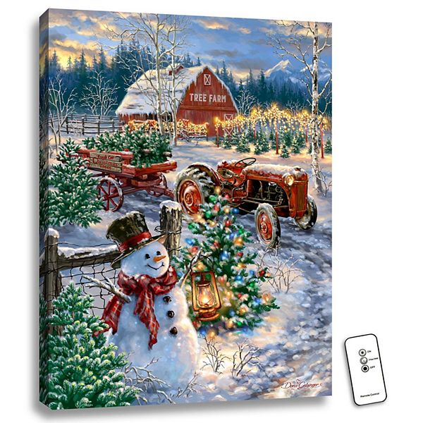 24" x 18" White and Green Christmas Tree Farm Back-lit Wall Art with Remote Control Glow Decor