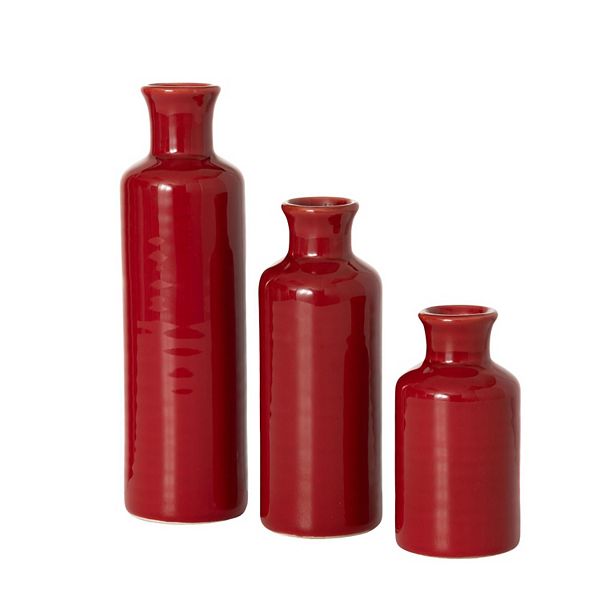 Ceramic Red Bottle Vases Table Decor 3-piece Set Sullivan's