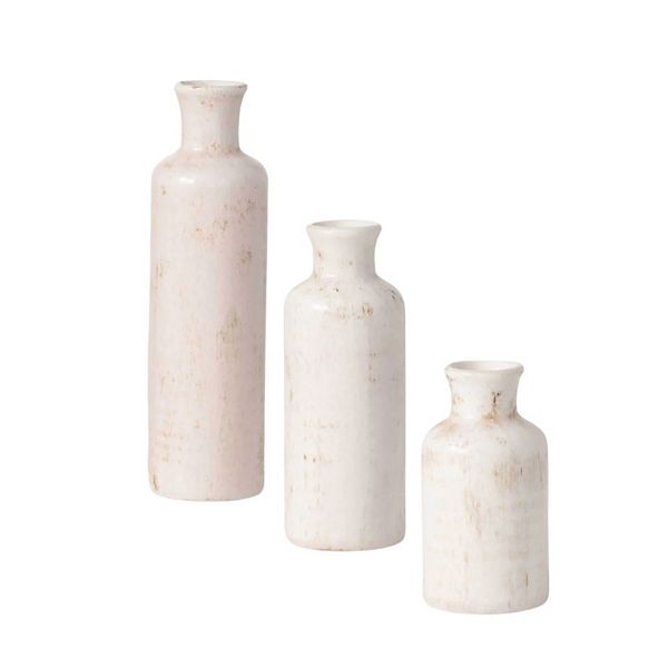 Sullivan's Weathered Neutral Bottle Vases Table Decor 3 pc Set Sullivan's