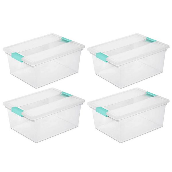 4-piece Stackable Storage Bin With Clear Latch Lid Sterilite