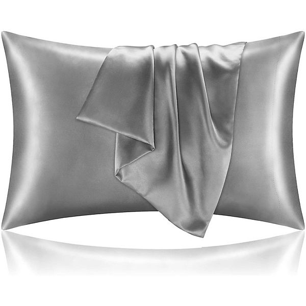 2-Piece Silver Microfiber Satin Silk King Pillowcases Home Collection