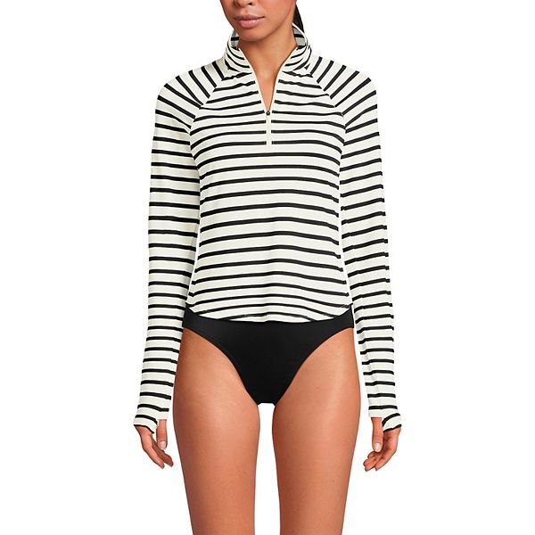 Женский Топ для плавания Lands' End Cooling Quarter Zip Raglan Long Sleeve Rash Guard Lands' End