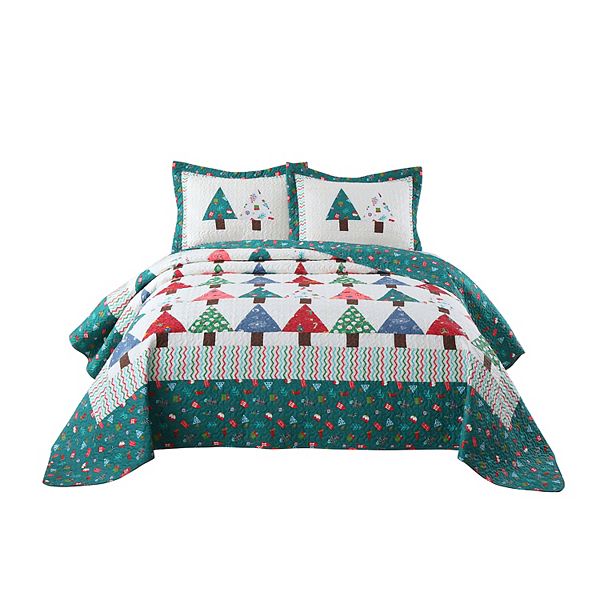 Marcielo 3 Piece Handcrafted Christmas Patchwork Vintage Style Holiday Cotton Quilt Set MarCielo