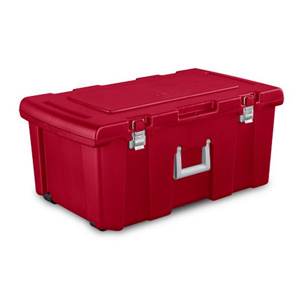 Sterilite Wheeled Footlocker, Plastic Utility Lockable Storage Container, Red Sterilite