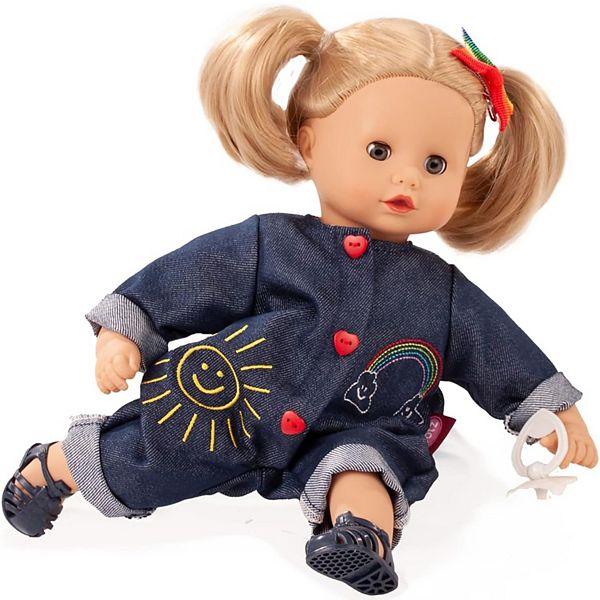 Gotz Muffin Rainbow 13" Soft Baby Doll with Denim Jumpsuit and Blonde Hair to Wash & Style Gotz