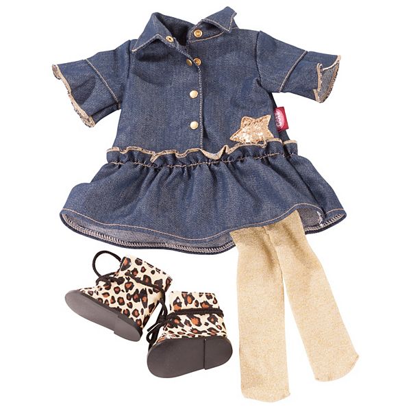 Gotz Golden Coolness Combo Outfit with Denim Dress, Tights and Animal Print Boots for 18 - 19.5" Standing Dolls Gotz