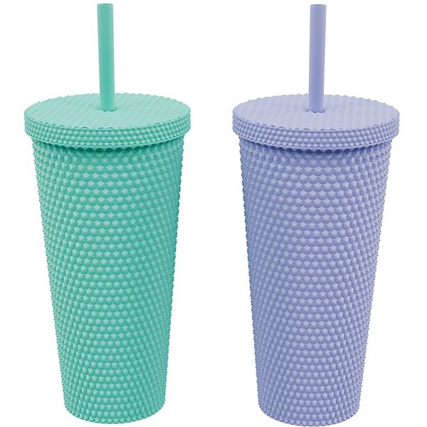 Copco Studded Straw Acrylic Tumblers With Lid And Straw, Spill Resistant Lid, 22-ounce, Set Of 2 Copco