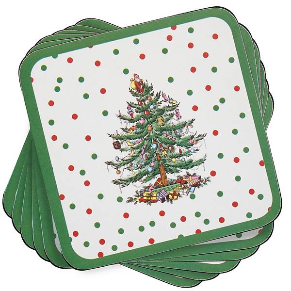 Pimpernel Christmas Tree Polka Dot Coasters, Set Of 6 Pimpernel