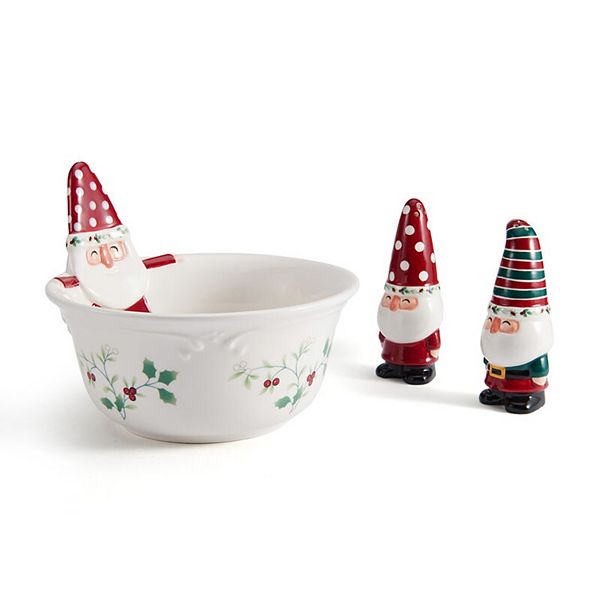 Pfaltzgraff Winterberry 7.25 Inch Gnome Serving Bowl with Salt and Pepper Set Pfaltzgraff