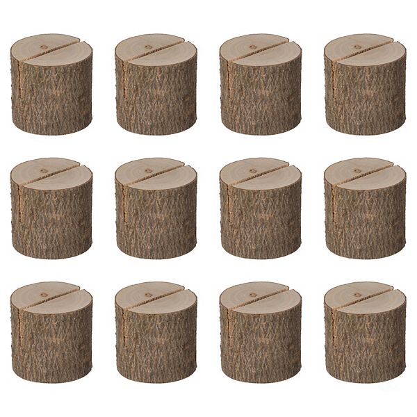 Natural Wooden Rustic Table Wood Place Card Holder, Set of twelve Pieces Vintiquewise