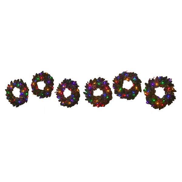 Brylanehome 18"" Pre-lit Arrow-tip Wreaths, Set Of 6 BrylaneHome