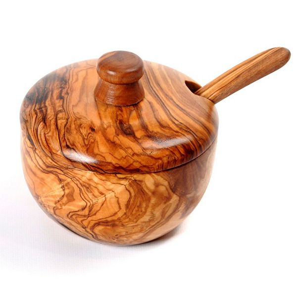 Olive Wood Sugar Bowl W/ Spoon BELDINEST