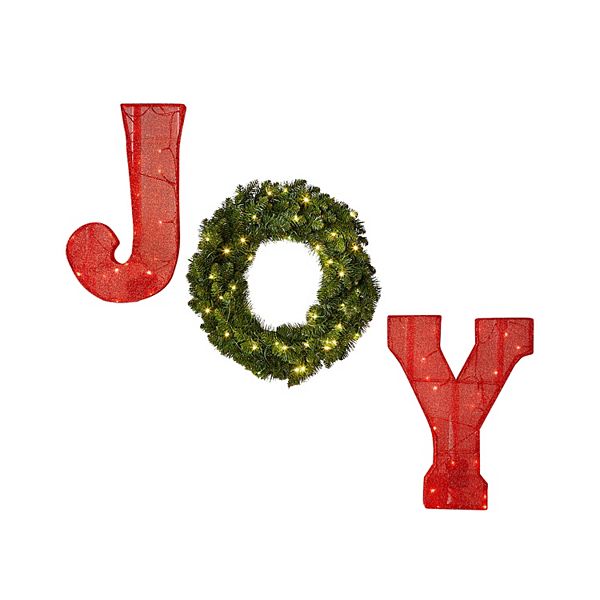 Brylanehome Pre-lit ""joy"" Staircase Wreath, Set Of 3 BrylaneHome