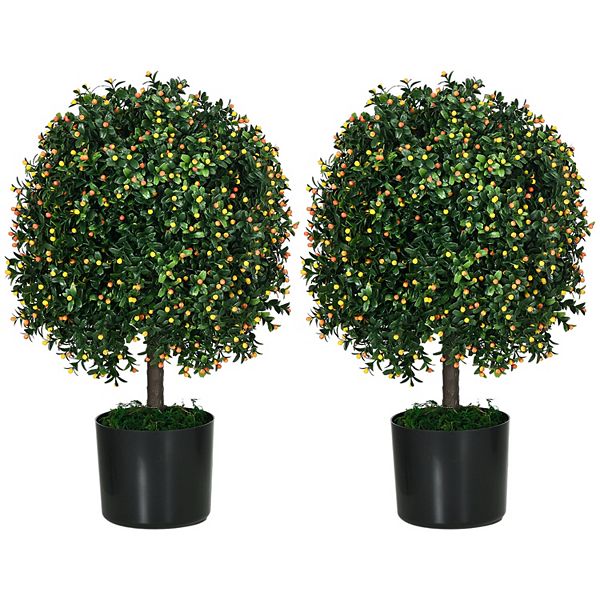 Homcom 2 Pack Artificial Tree Boxwood Topiary With Orange Fruits, 20.75" HomCom