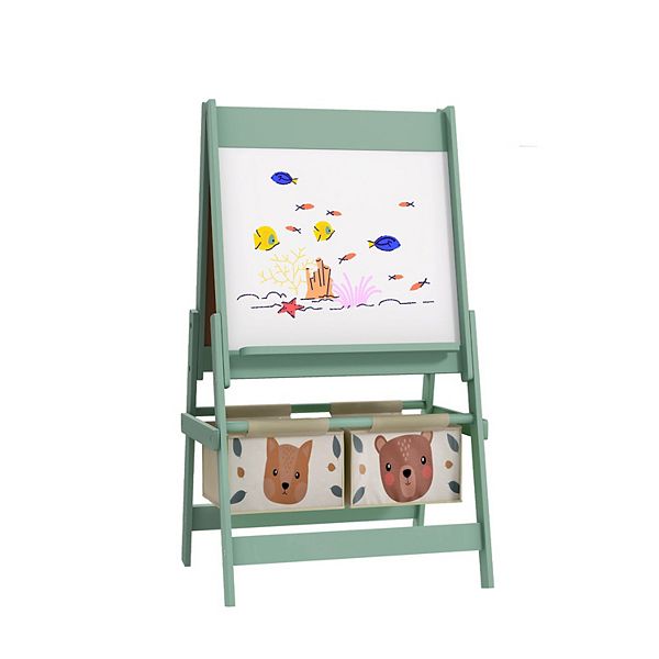 Art Easel For Kids With Paper Roll, Blackboard, Whiteboard, Storage Qaba