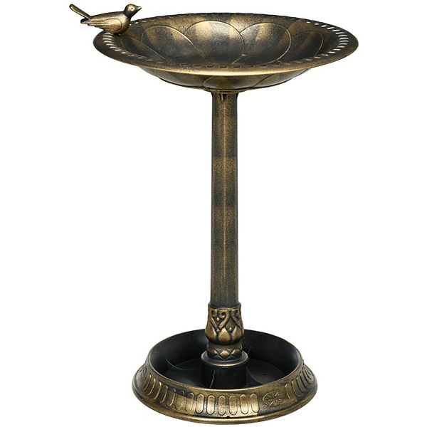 Outsunny 28" Antique Bird Bath With Planter Pedestal Birdbath Bowl, Bronze Outsunny