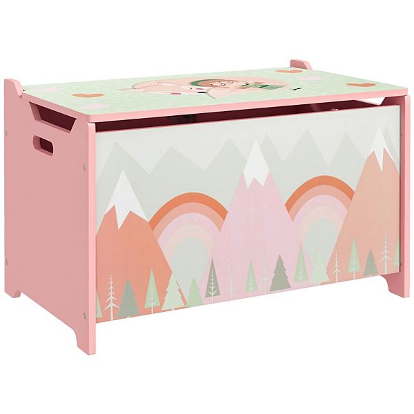 Qaba Toy Box With Lid, Toy Chest Storage Organizer For Bedroom, Pink Qaba