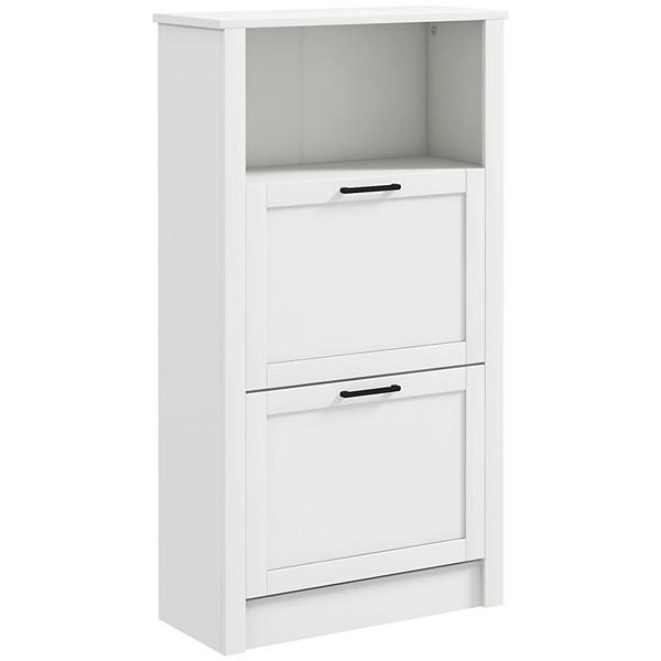 Homcom Shoe Storage Cabinet With Open Compartment And 2 Flip Drawers HomCom