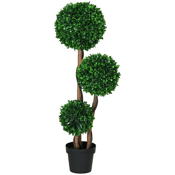 Homcom 3.5ft Artificial Tree Three Ball Boxwood Topiary For Indoor Outdoor HomCom