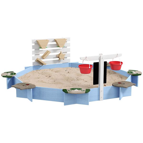 Wooden Sandbox For 3-7 Years, 85" X 85" X 25", Blue Outsunny