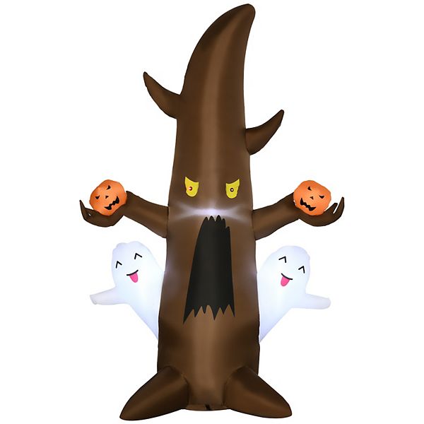 5' Inflatable Halloween Ghost Tree W/ Smiling Ghosts Fierce Pumpkins For Lawn Outsunny