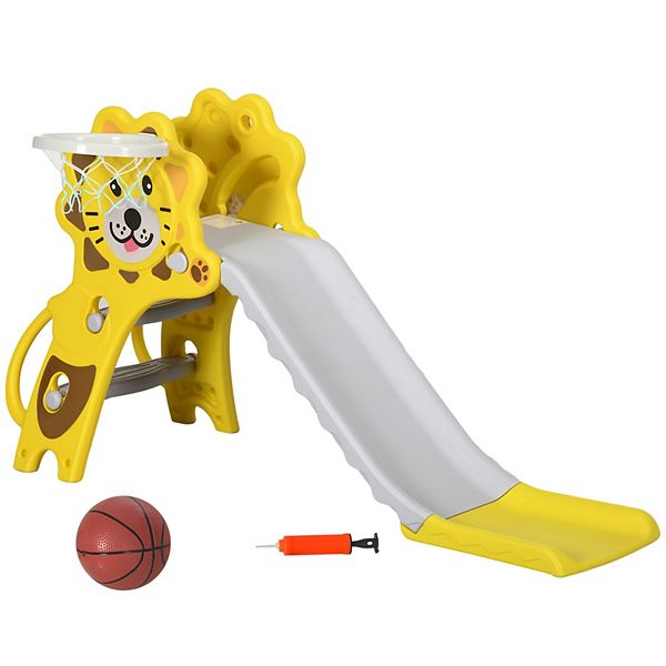 Qaba 2 In 1 Toddler Slide For Indoor With Basketball Hoop For 18-36 Months Qaba