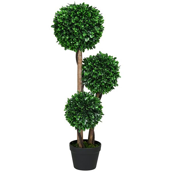 Homcom 3ft Artificial Tree Three Ball Boxwood Topiary For Indoor Outdoor HomCom