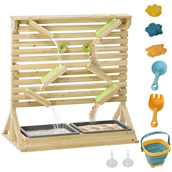 Outsunny 18 Pcs Wooden Kids Running Water Playset W/ Sinks Aged 3-7 Years Outsunny