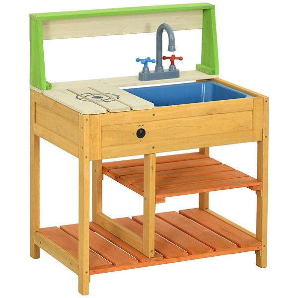 Outsunny Mud Kitchen, Outdoor Kitchen Playset For Kids W/ Faucet And Sink Outsunny