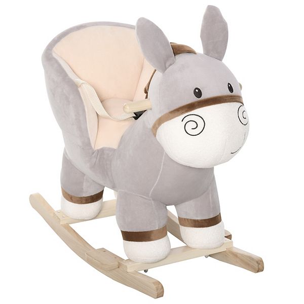 Plush Ride On Rocking Horse Donkey With Sound For 18 - 36 Months, Gray Qaba