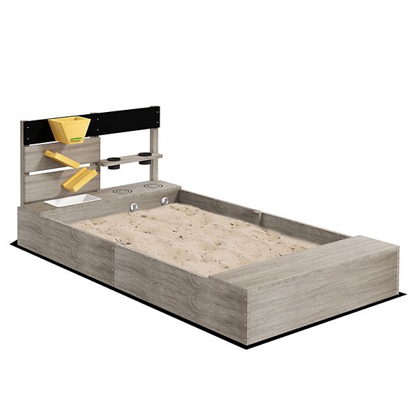 Wooden Sandbox With Liner, Kitchen Design, Sink For 3-7 Years Old Outsunny