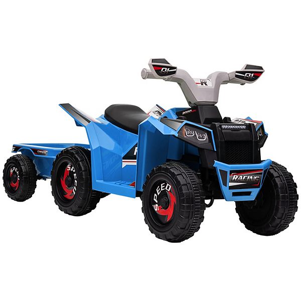 Aosom Kids Atv Quad Car With Back Trailer, Blue Aosom