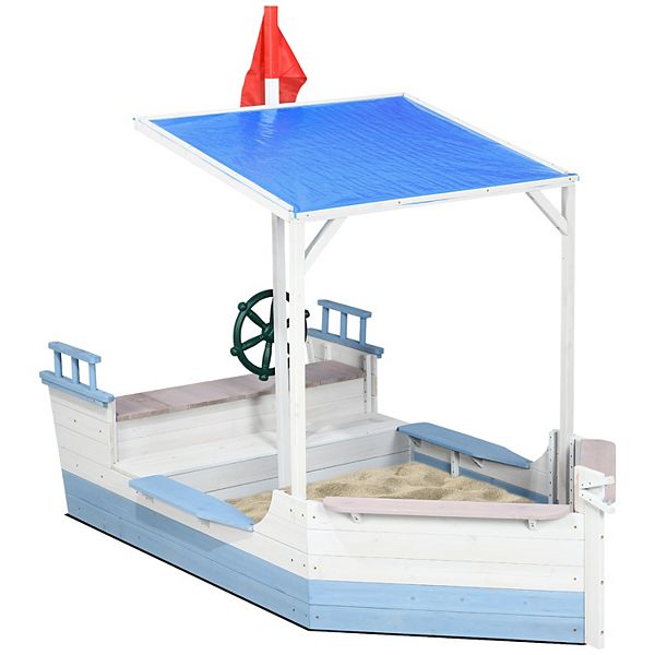 Outsunny Wooden Sandbox With Uv-resistant Canopy W/ Bench Seats Outsunny