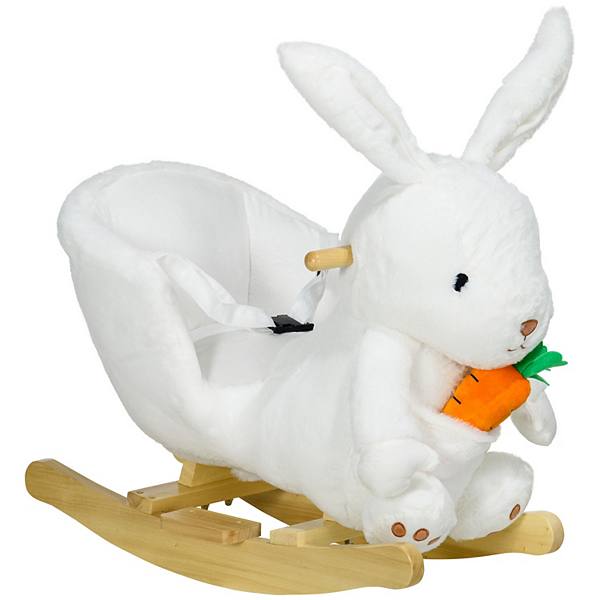 Baby Rocking Horse, Rabbit Shaped Plush Animal Rocker W/ Sound Qaba