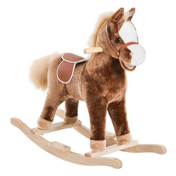 Kids Rocking Horse, Plush Toddler Rocker, Wooden Base Ride On Toy For Kids 36m+ Qaba