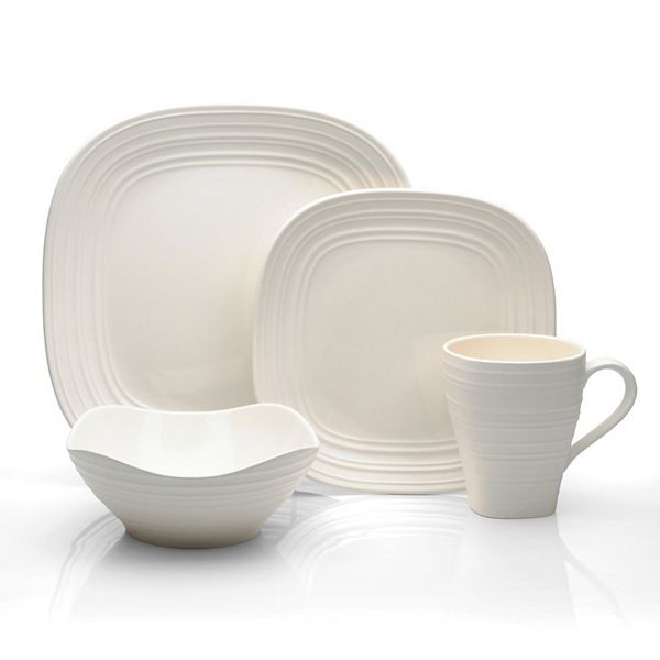 Mikasa Swirl Square White 4-Piece Dinnerware Set MIKASA