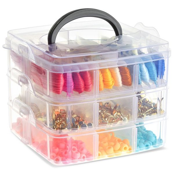 3 Tier Stackable Storage Containers, Adjustable Plastic Box Bead Storage, 6x6x5" Juvale