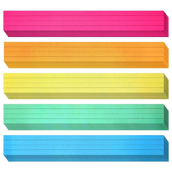 100-pack Lined Colored Sentence Strips For Classroom And Boards, 5 Colors Juvale