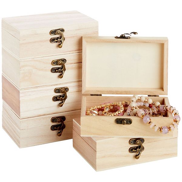 6-pack Unfinished Wooden Boxes For Crafts With Hinged Lids And Clasps, 6x4x2 In Juvale