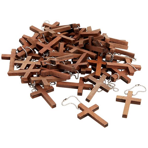 Bright Creations 50 Pack Mini Wooden Cross Keychains For Crafts, 1.2 X 1.75 Bright Creations