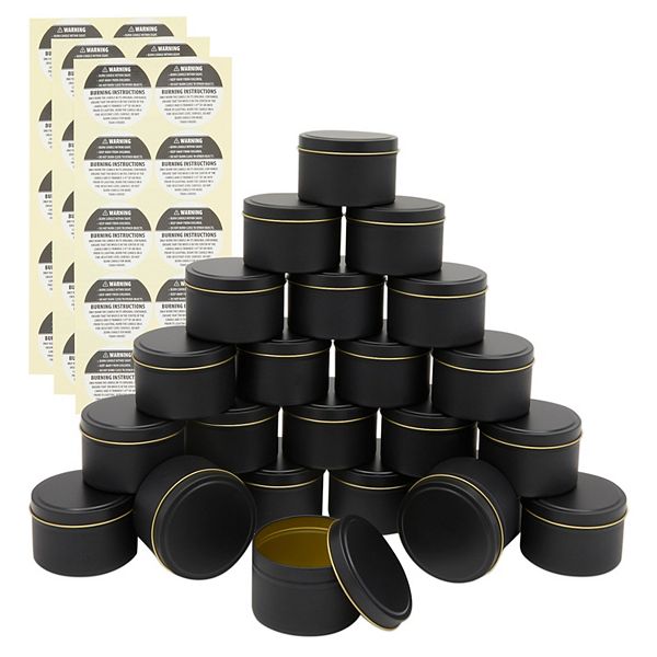 24 Pack Candle Tins 8 Oz With Lids And Labels For Candle Making (black) Bright Creations